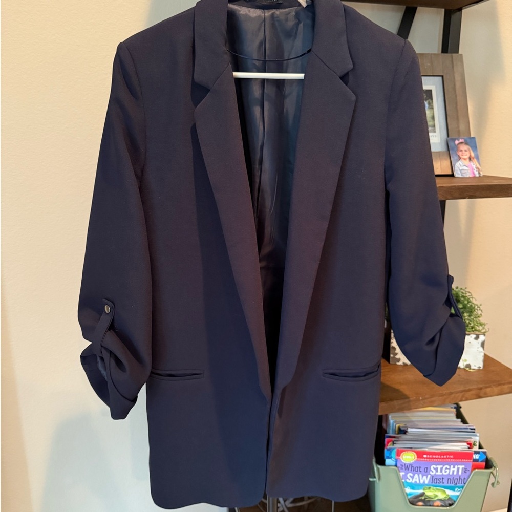 Navy Blazer with Rolled Sleeves